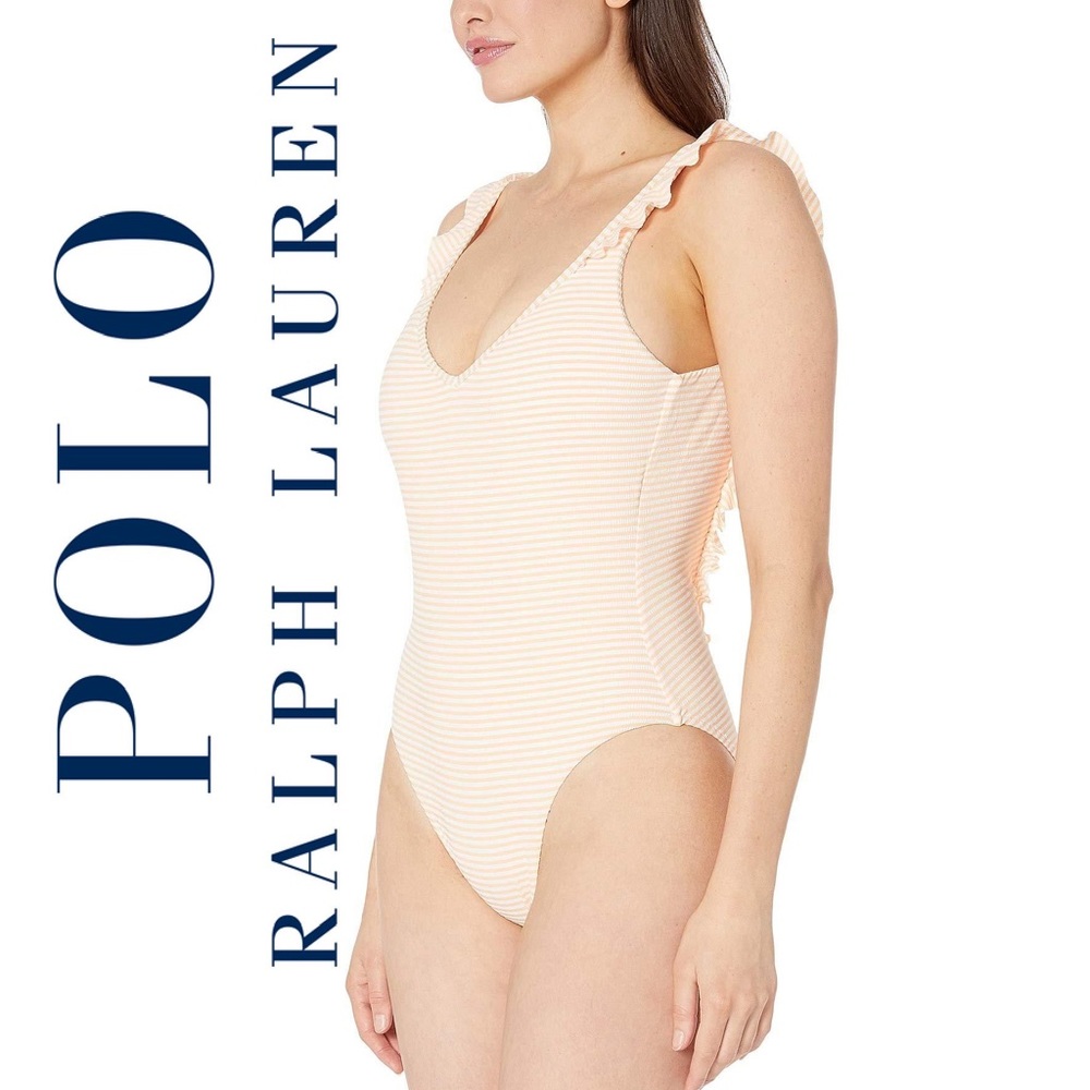 Polo by Ralph Lauren Orange and White One Piece Swimsuit